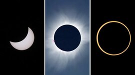 From left to right: partial eclipse, total eclipse, annular eclipse.Picture
